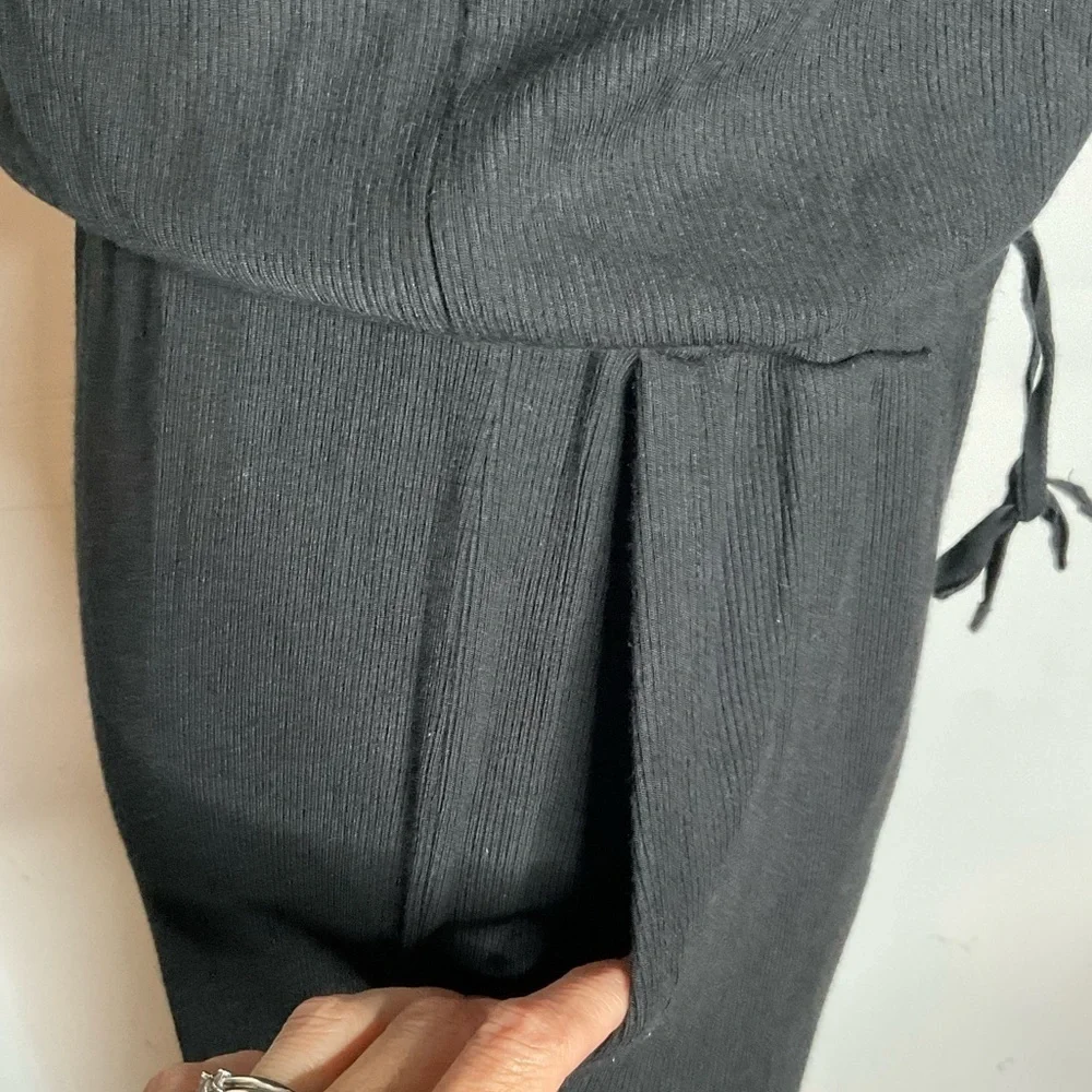 Daily Ritual Black Ribbed Scoop Neck Wide Leg Cropped Lounge Jumpsuit Size Small